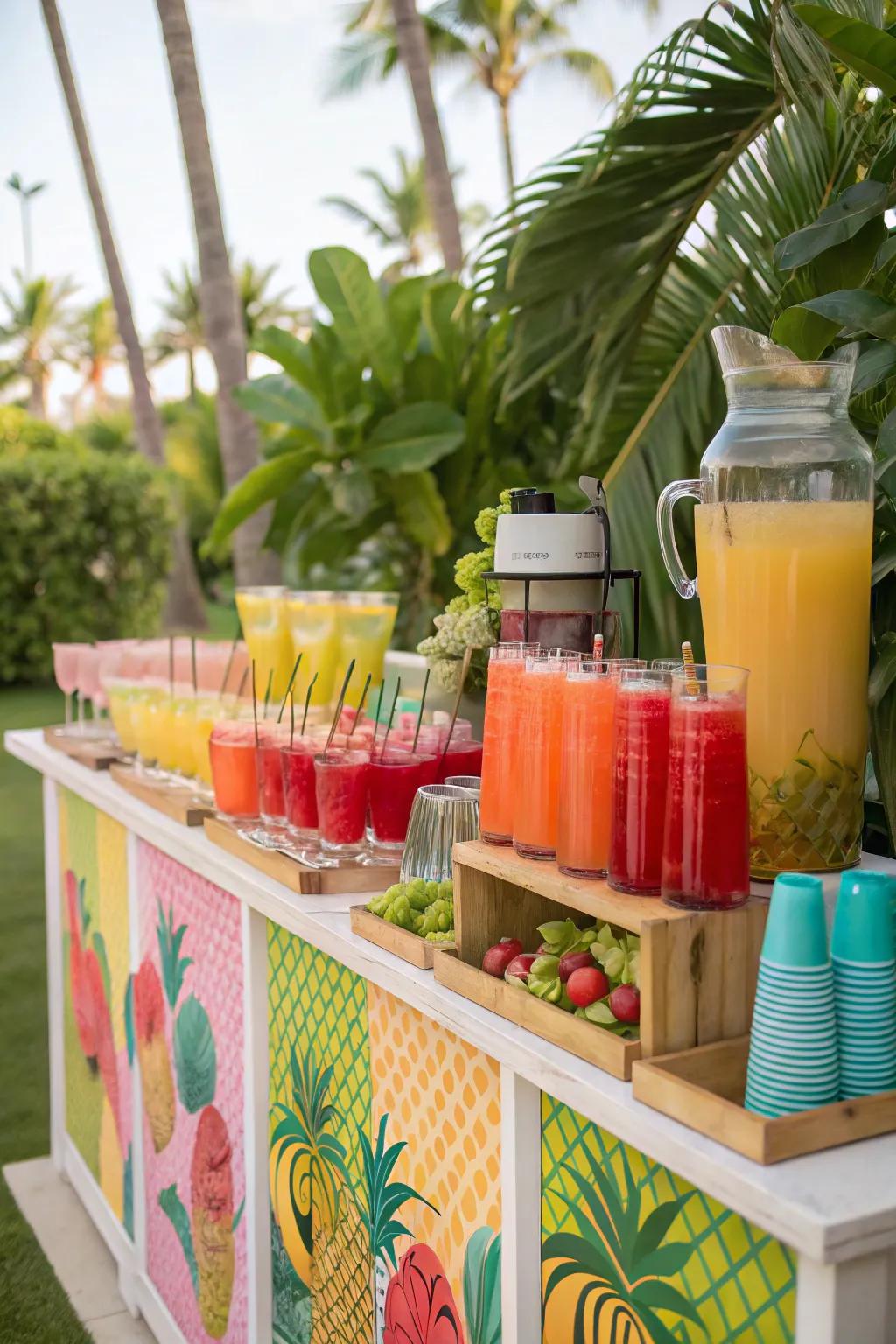 A tropical drink dispensary maintains guests’ refreshment with panache.