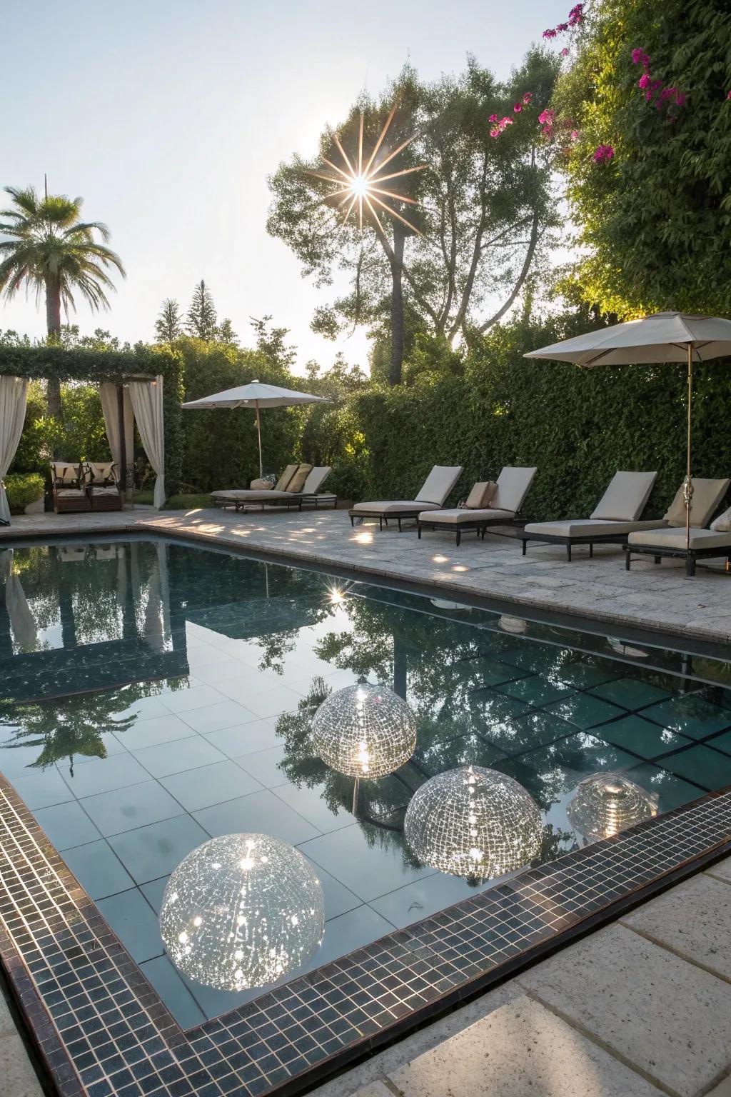 Use reflective design to amplify the beauty and brightness of your poolside.