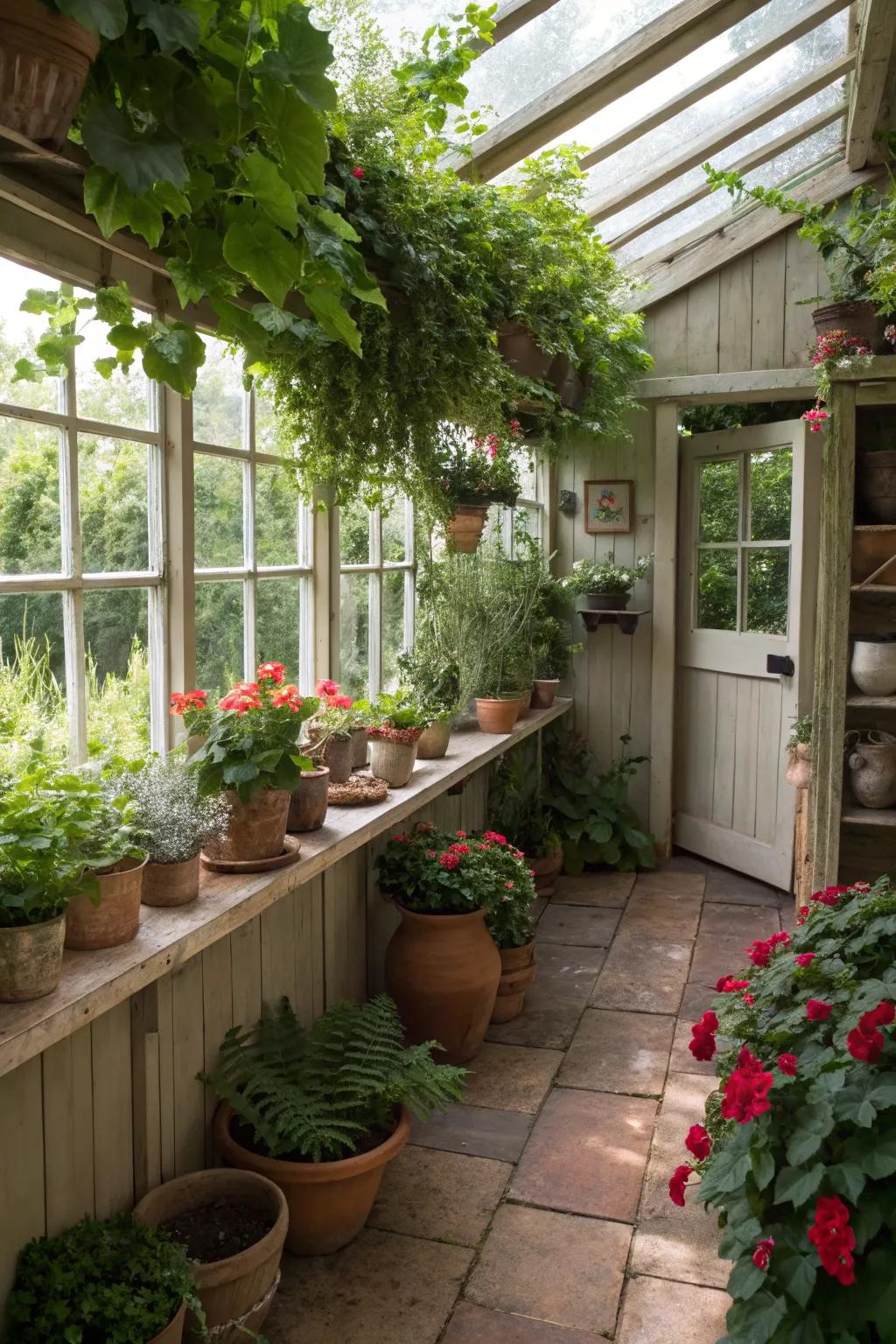 A potting shed with a secret garden atmosphere.