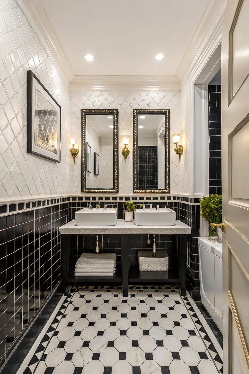 Black and white tiling offers timeless elegance and contrast.