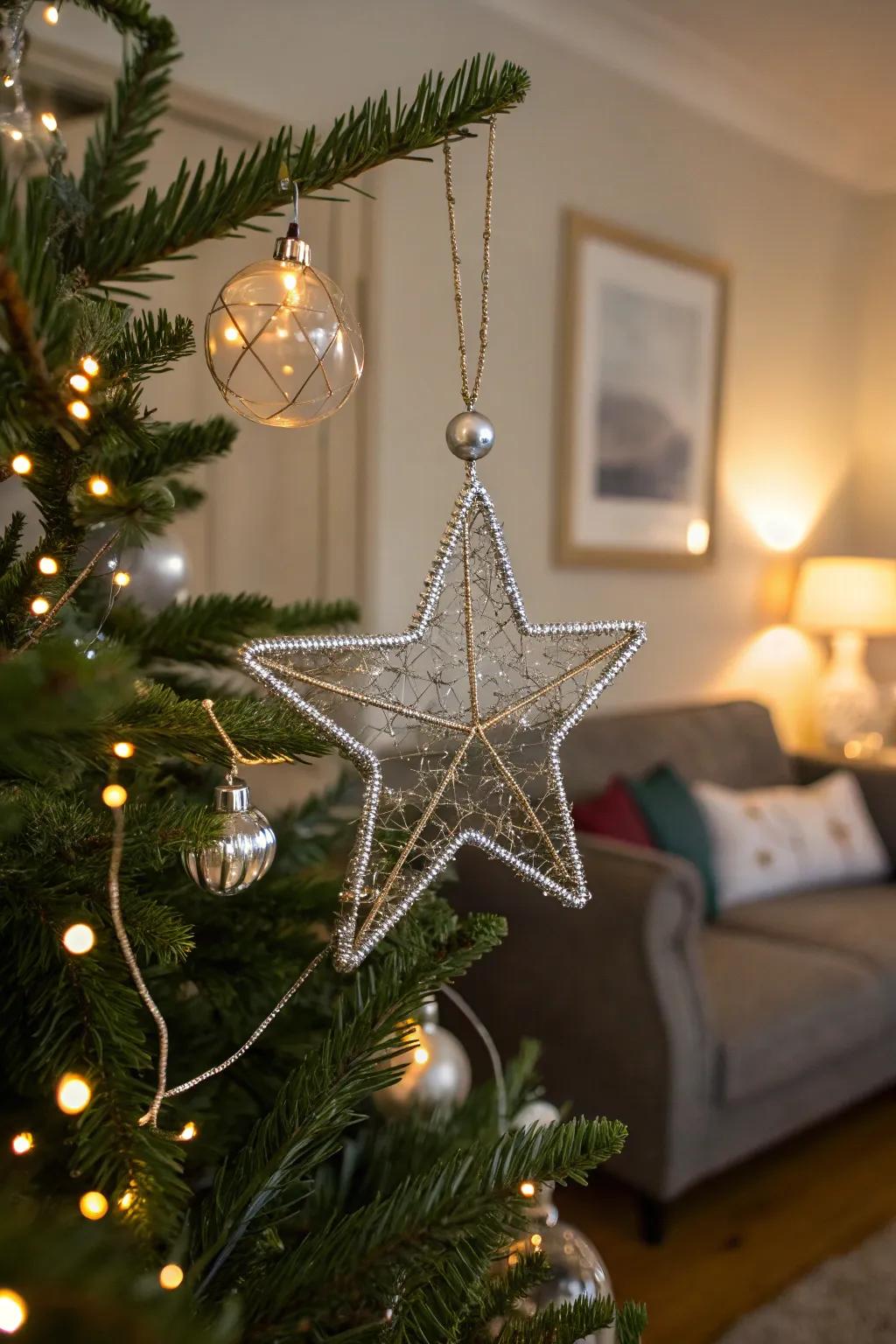 Elegant twinkle star ornaments, capturing light and adding sparkle to your holiday decor.