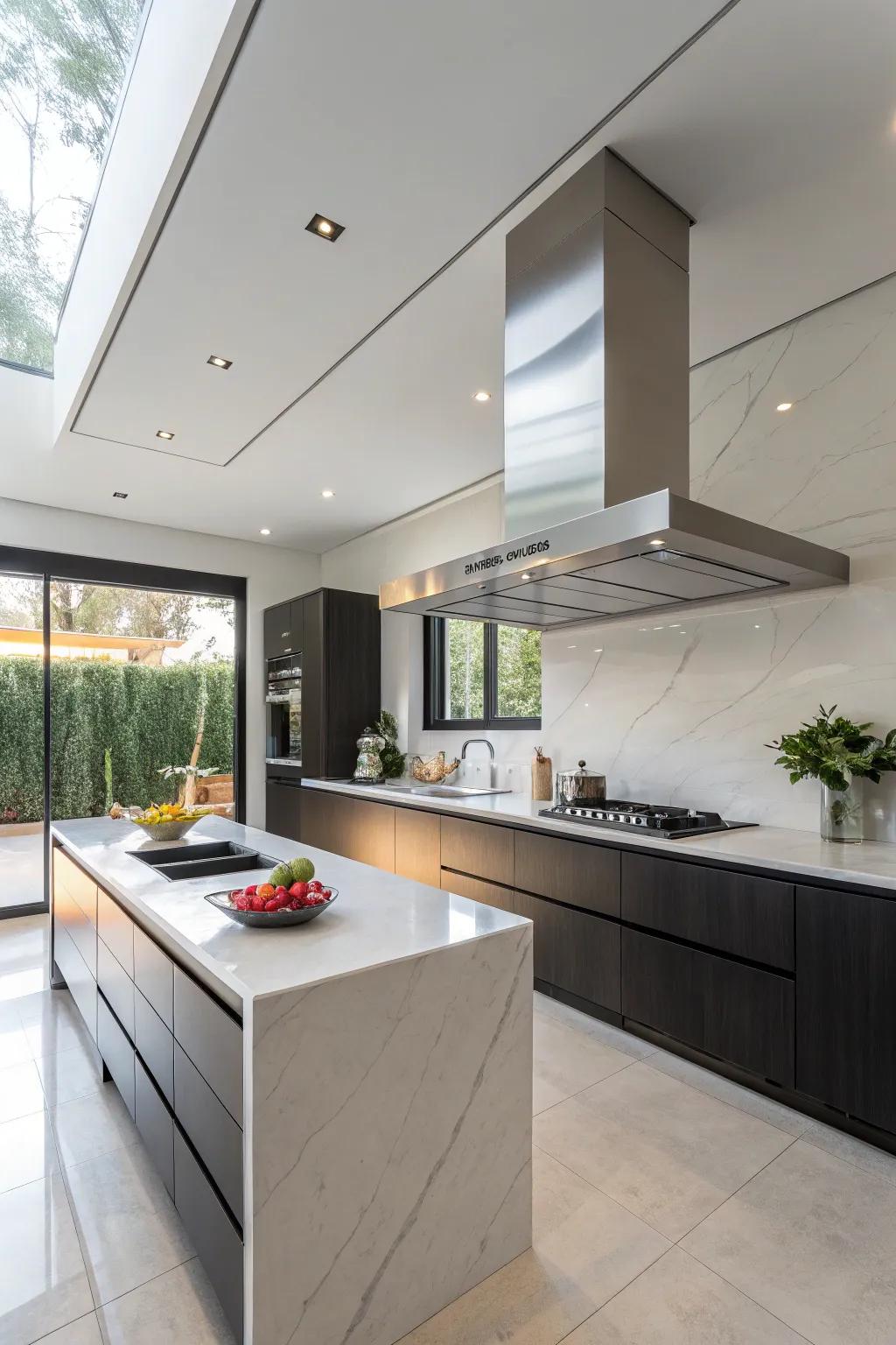 Hidden range hood for a clean and seamless kitchen look.