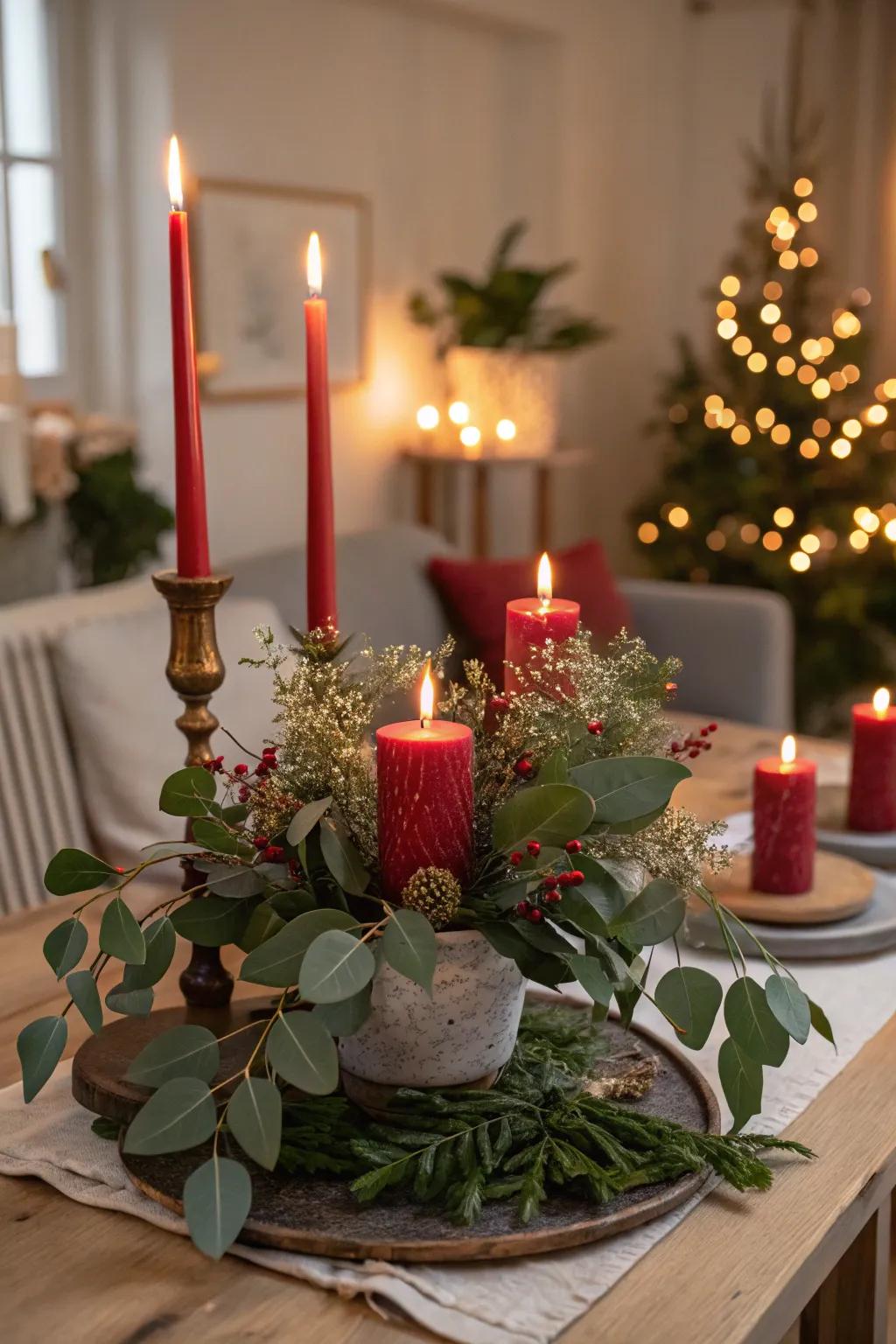 A warm and inviting red light centerpiece.