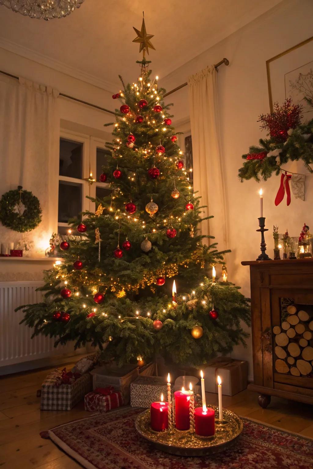 LED candles provide a gentle, romantic radiance to the tree.