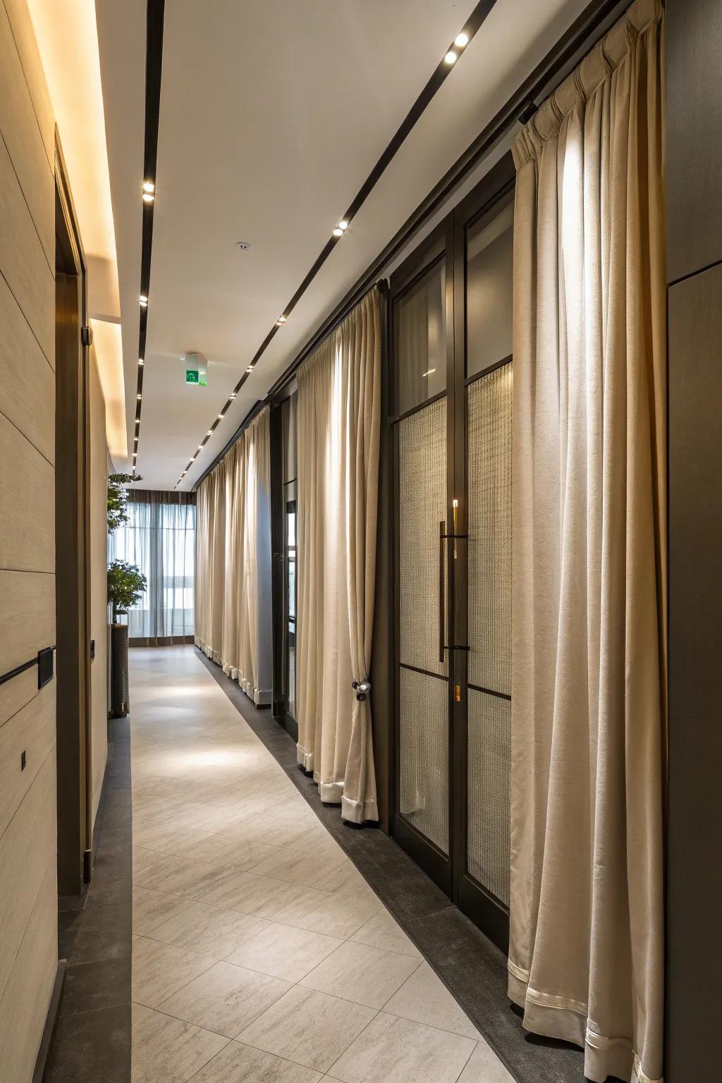 Spring-action rods offer a hassle-free curtain hanging solution.