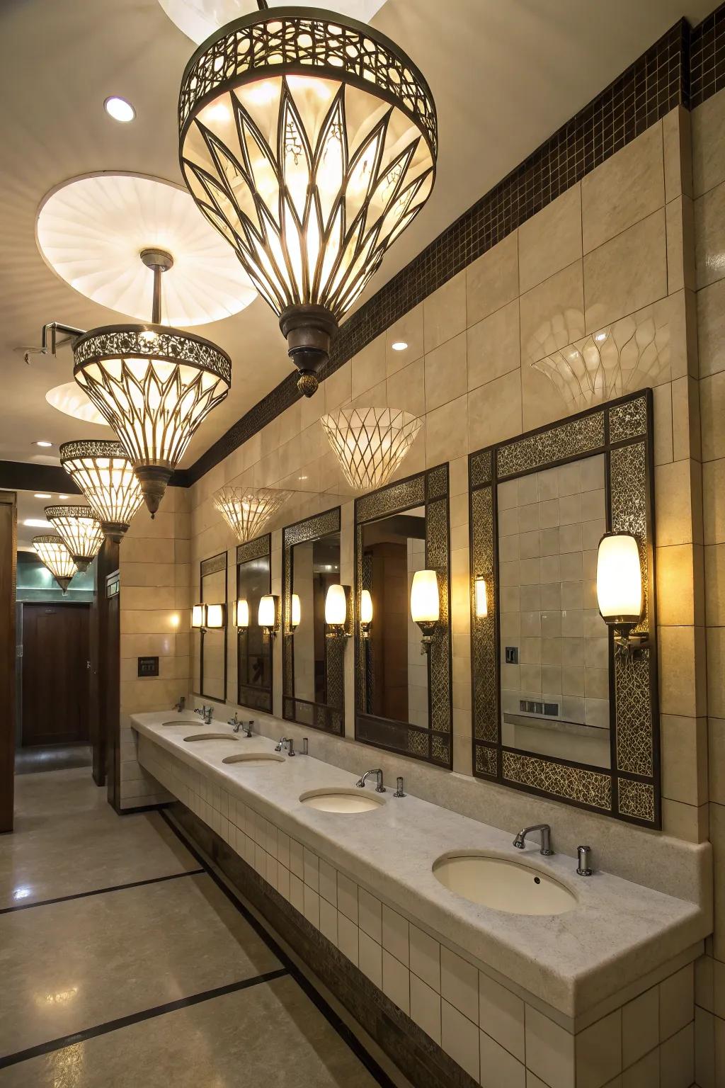 Sculptural lighting serves as both illumination and art.