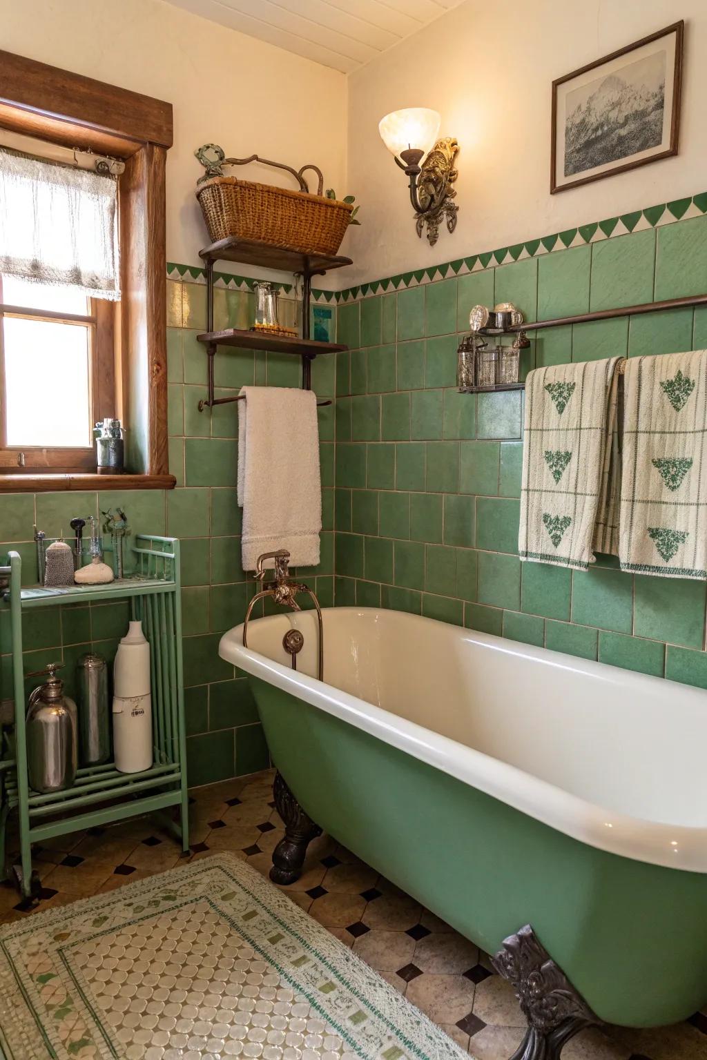 Green shades provide a refreshing yet nostalgic touch to retro design.