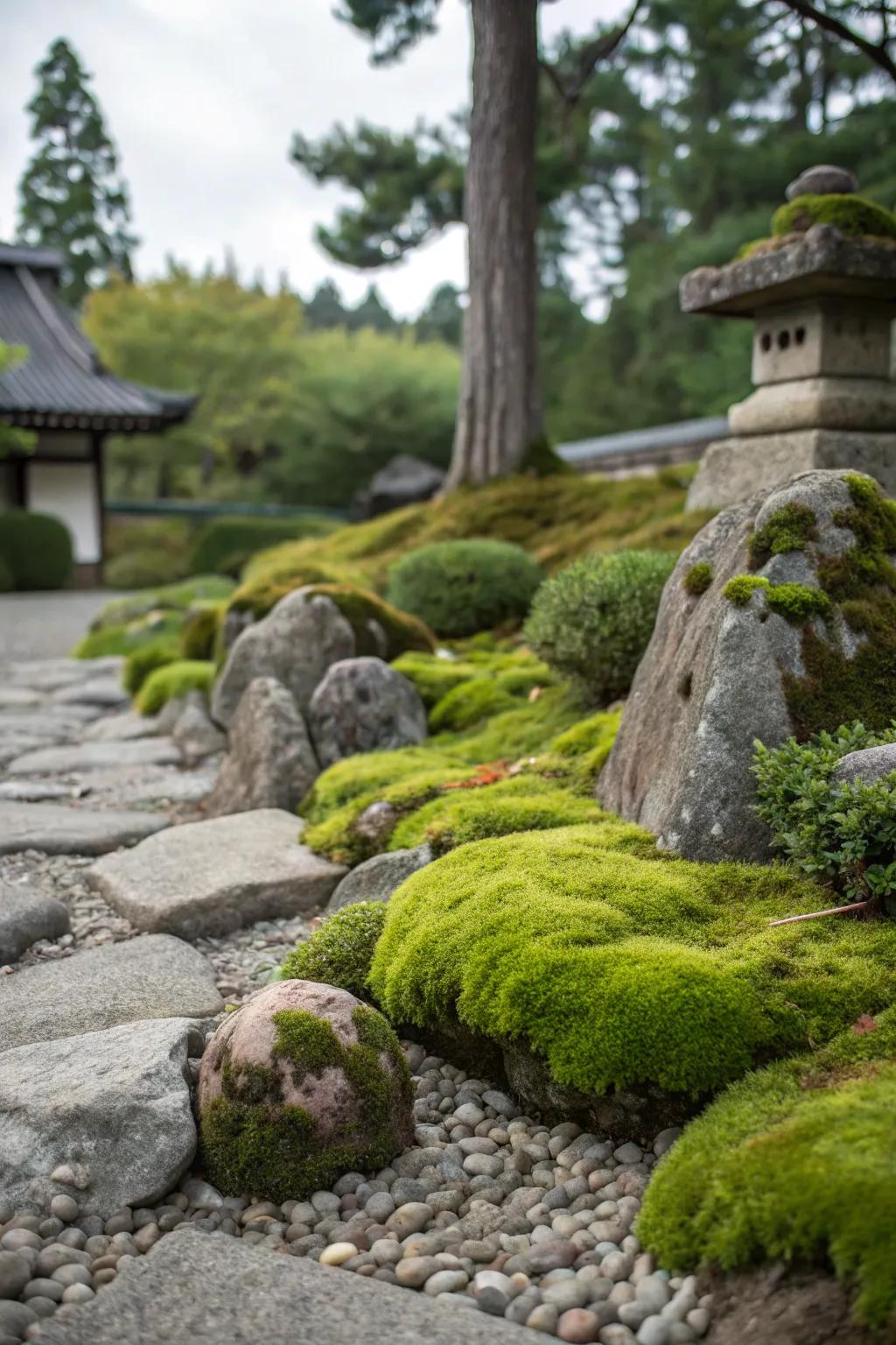 Moss makes rocks softer and adds lush texture.