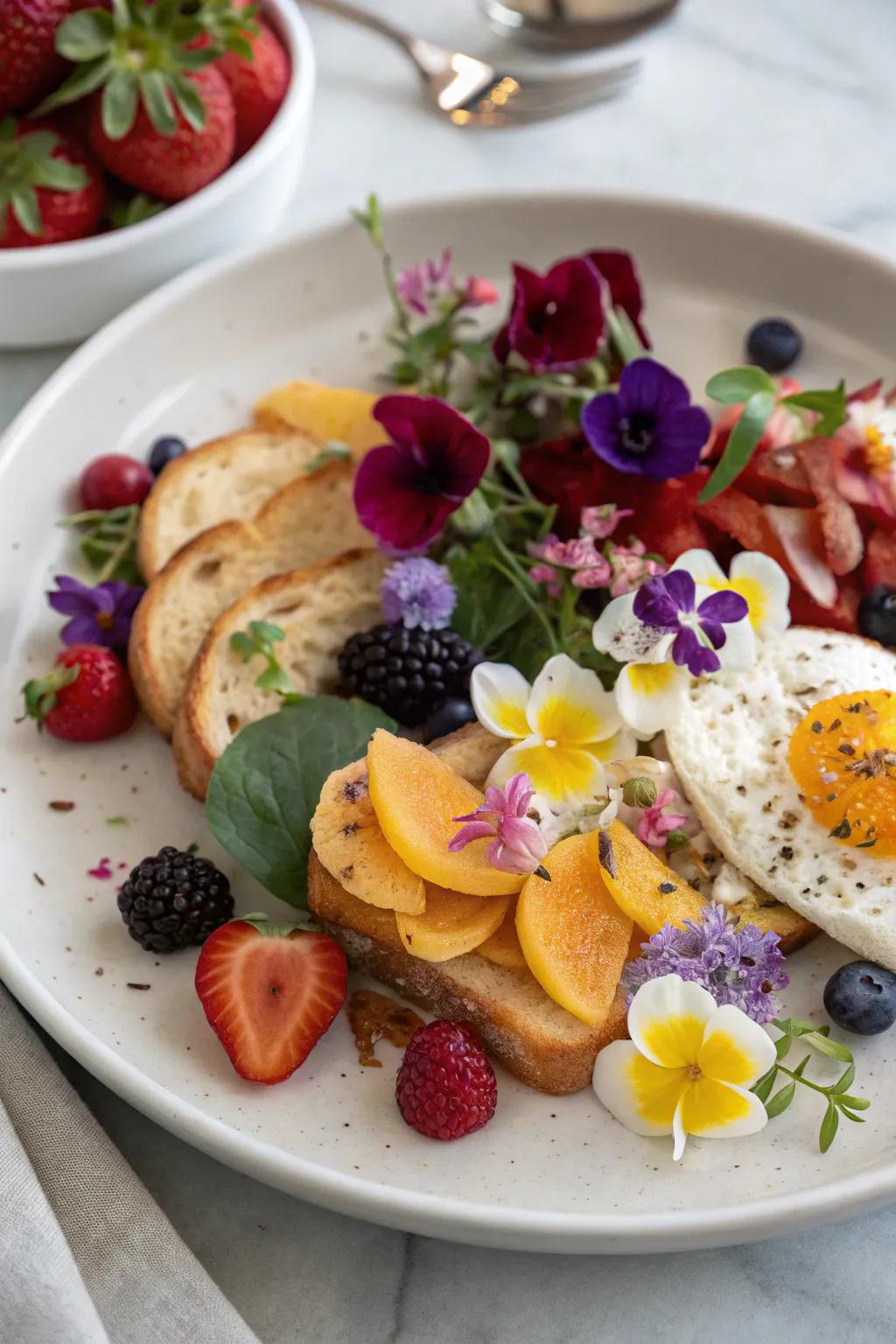 Eatable blossoms add an unexpected and delightful visual touch.