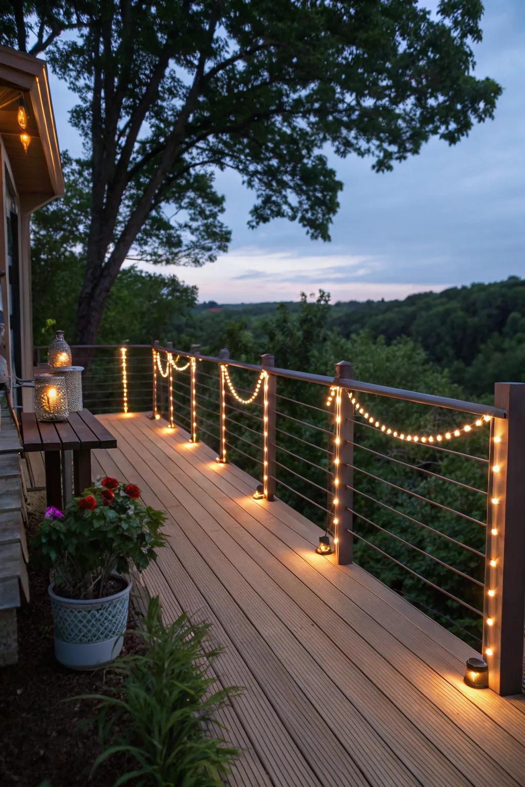 Transform your deck into a cozy retreat with light strands.