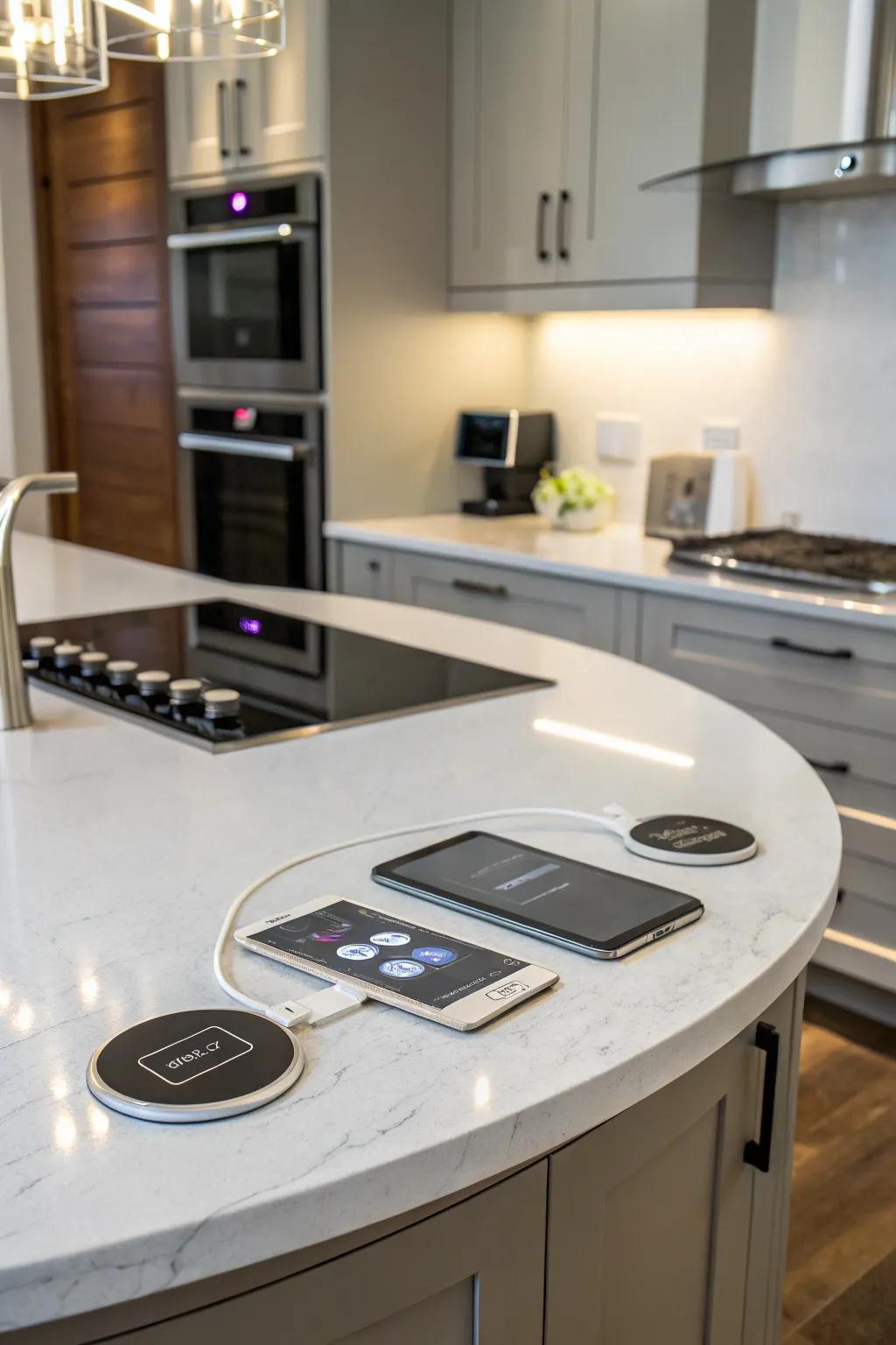 Integrated technology adds modern convenience to a circular kitchen island.