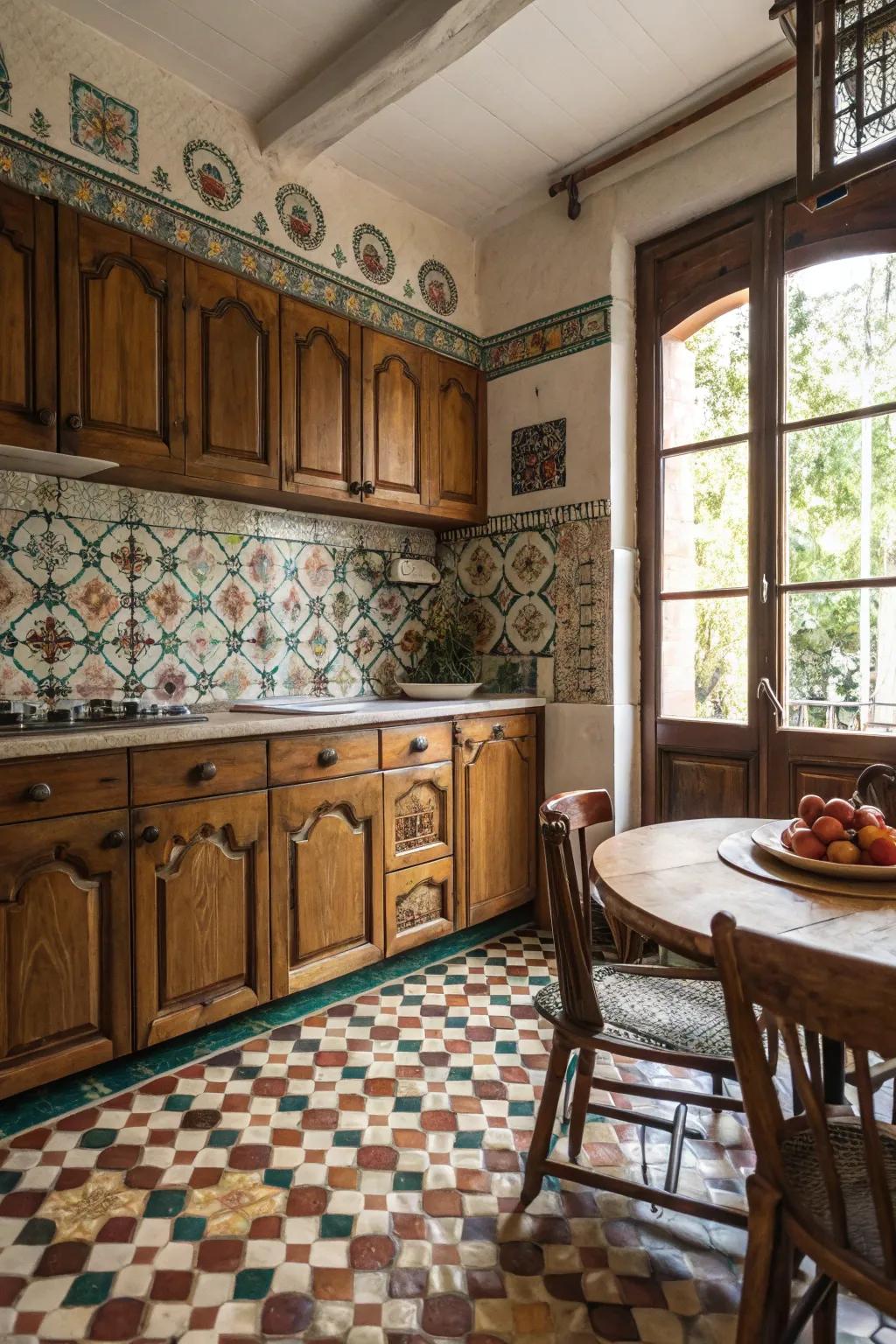 Vintage tiles add distinct character and a touch of background.
