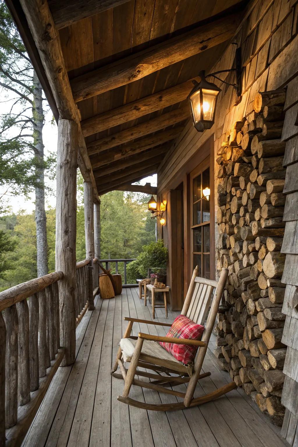 A firewood display combines function with country charm.