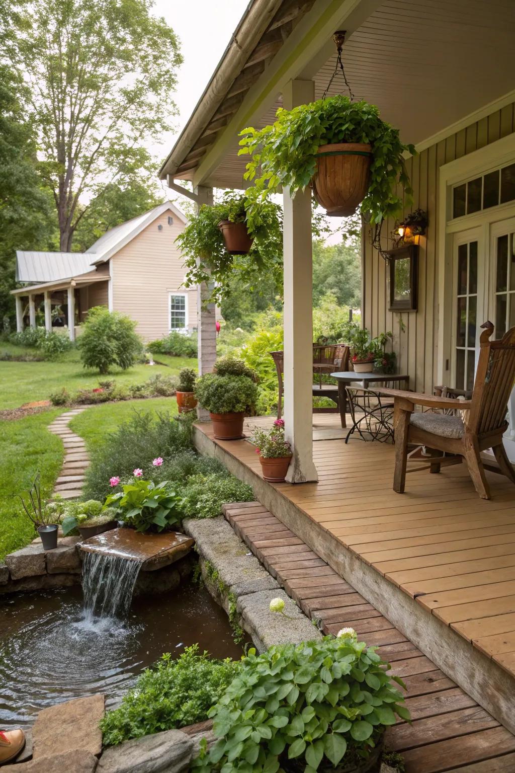 A water feature is tranquil.