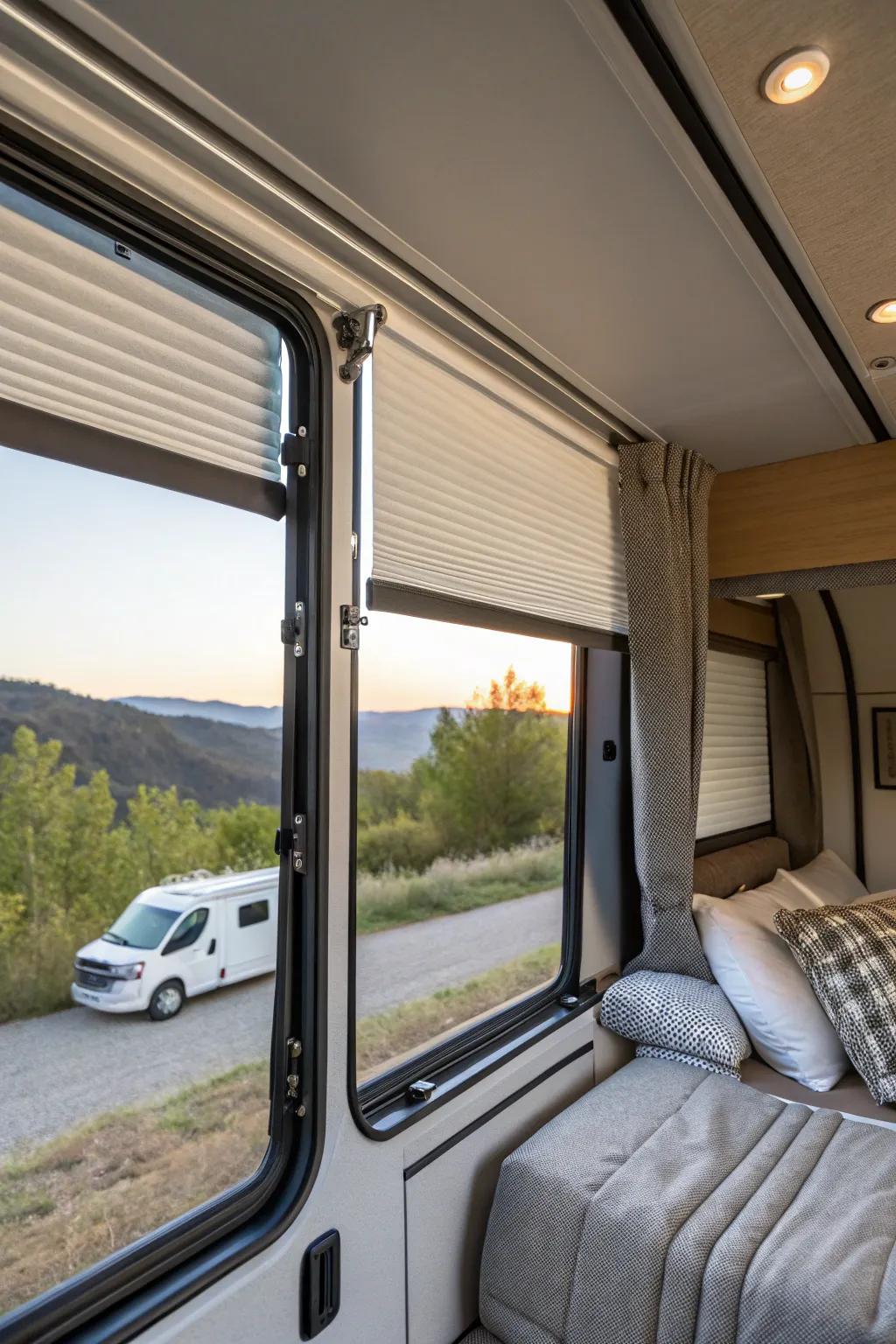 Dual-function shades offer flexible light and privacy control.
