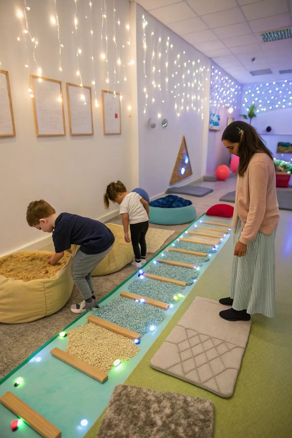 Handmade sensory trails promote discovery and motion.