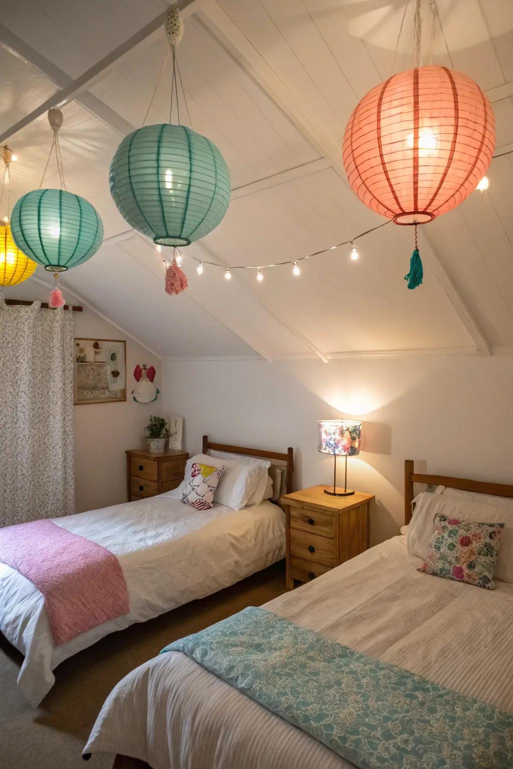 Overhead hooks create magical hanging displays that captivate and delight.