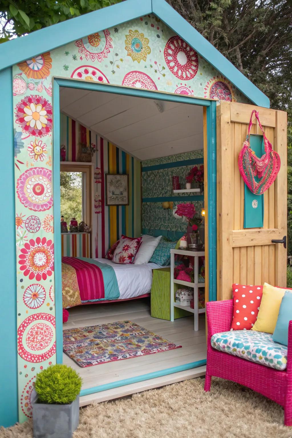 Striking hues inject energy and personality into your shed bedroom.