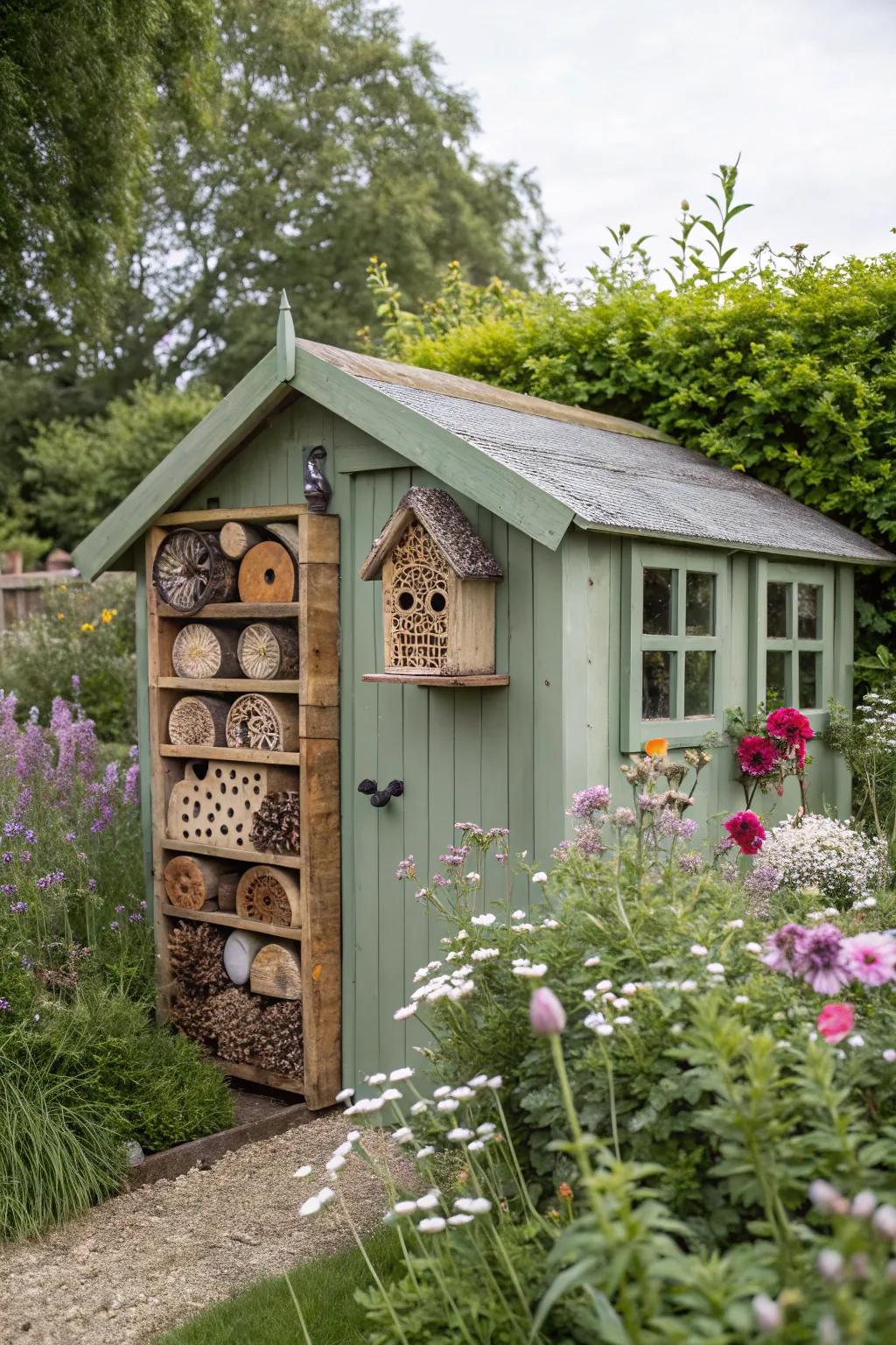 A shed that is wildlife-friendly and attracts visitors from nature.