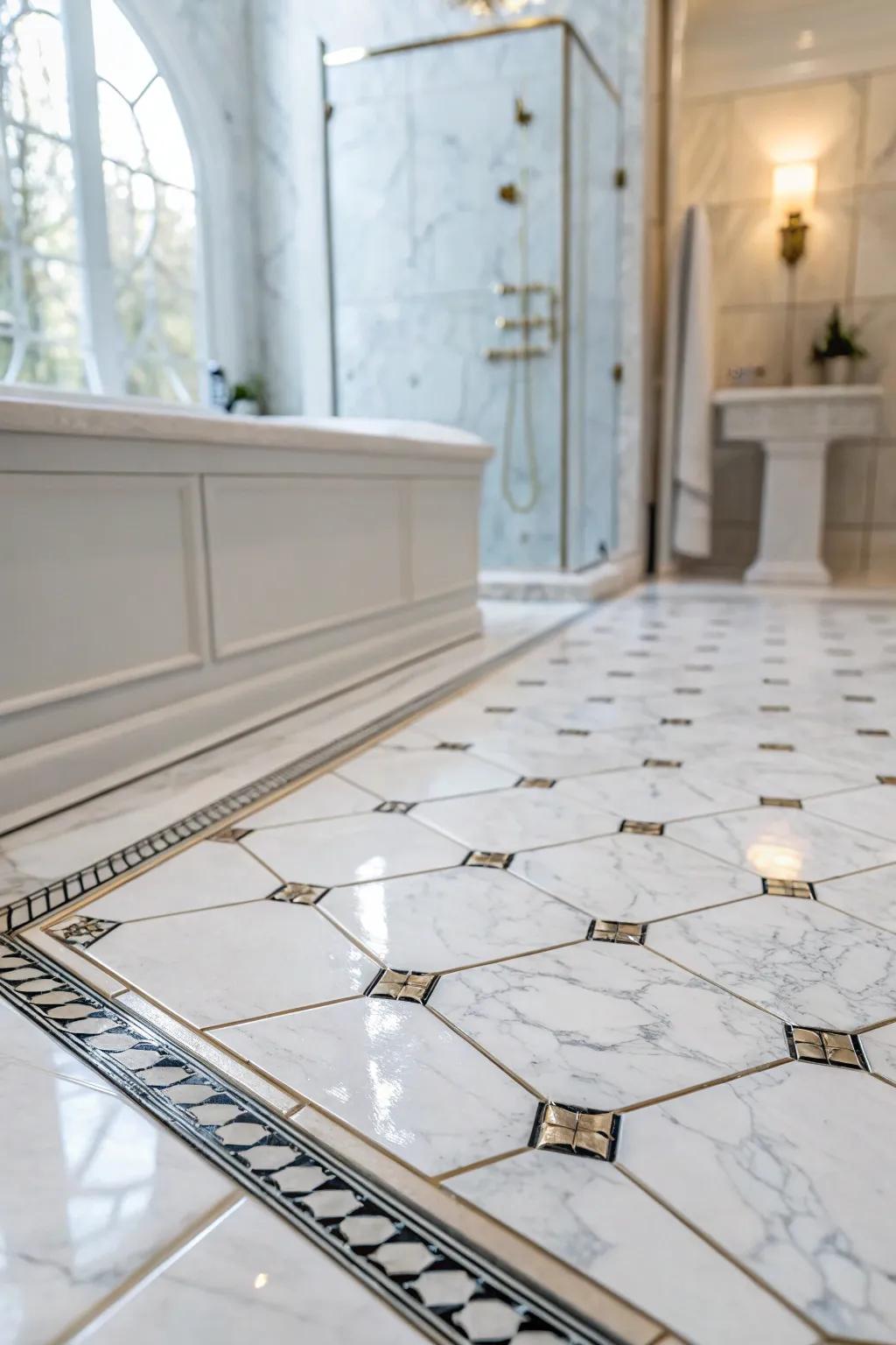 Achieve a spa-like luxury with elegant white marble floors.