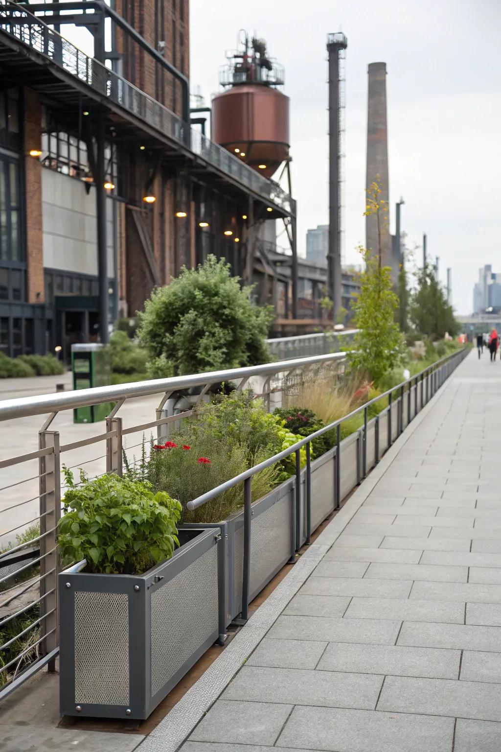Steel elements introduce a modern refinement to sidewalks.
