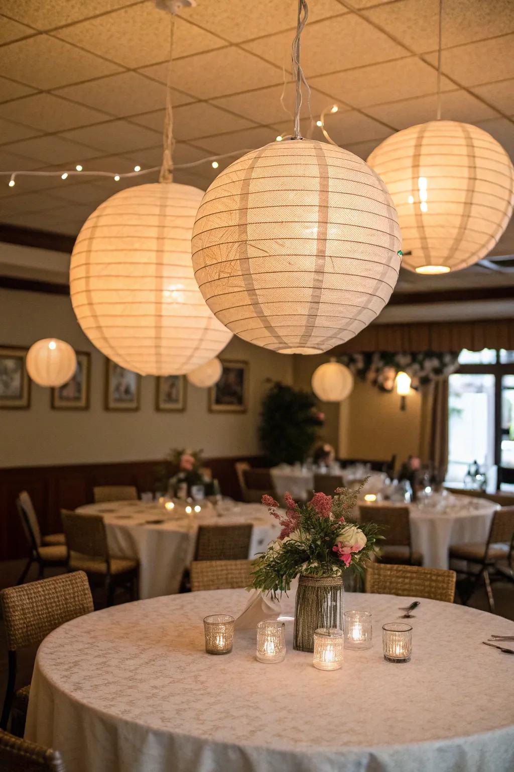 Paper lanterns make for a whimsical and festive atmosphere.
