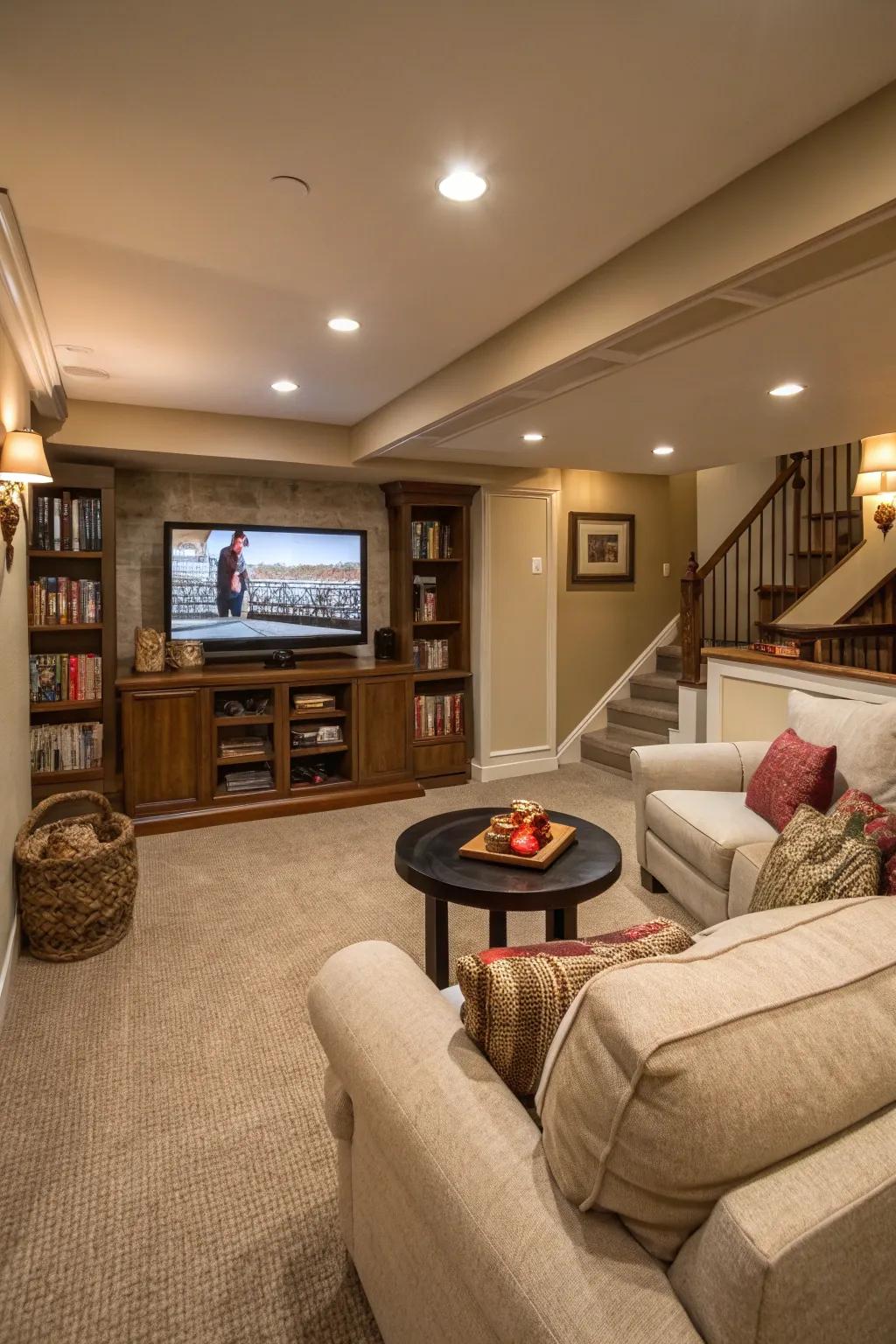 With a small entertainment area, you can enjoy movie nights.