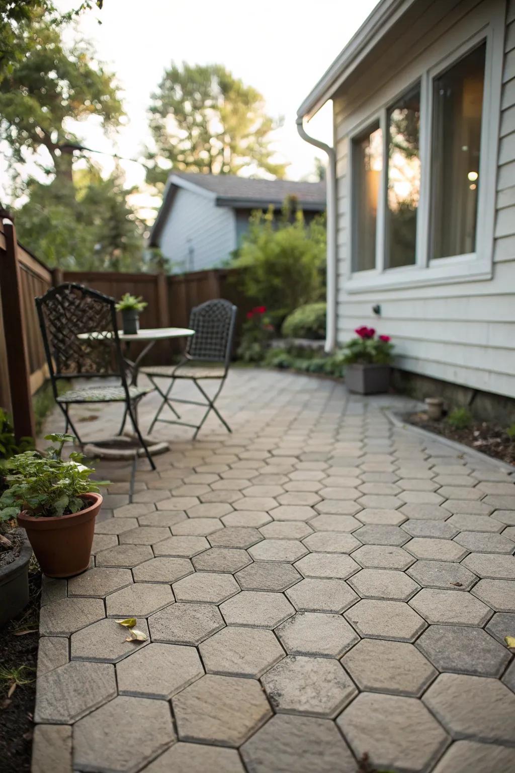 Atypical paver shapes generate a distinctive patio design.