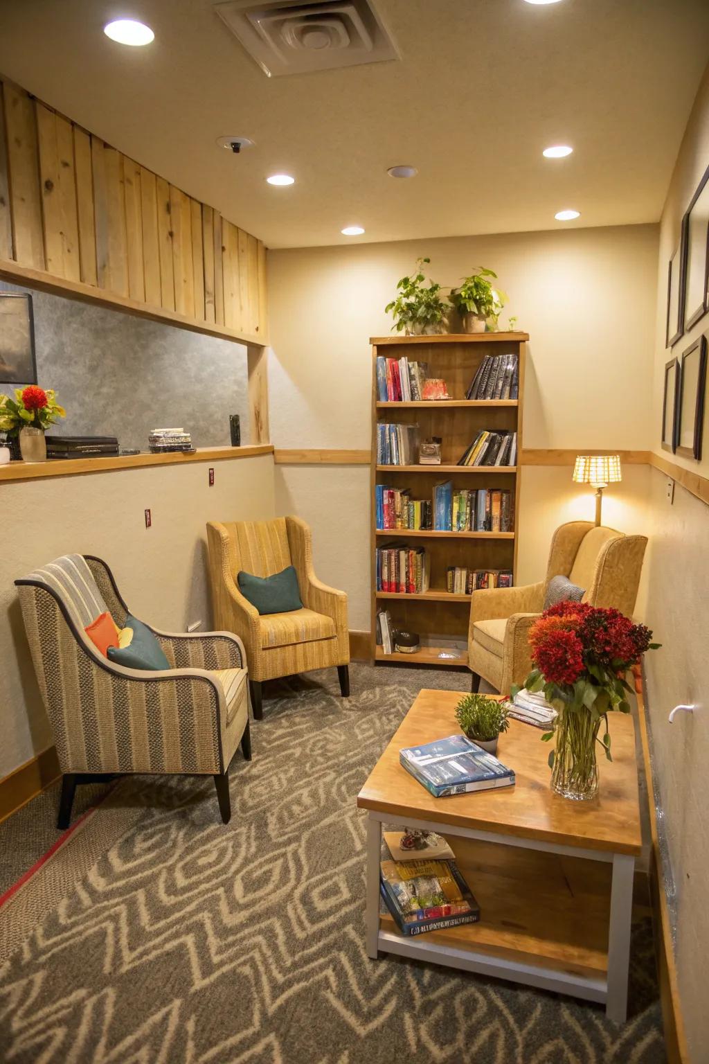 A social seating arrangement encourages connection in this intimate cigar lounge.