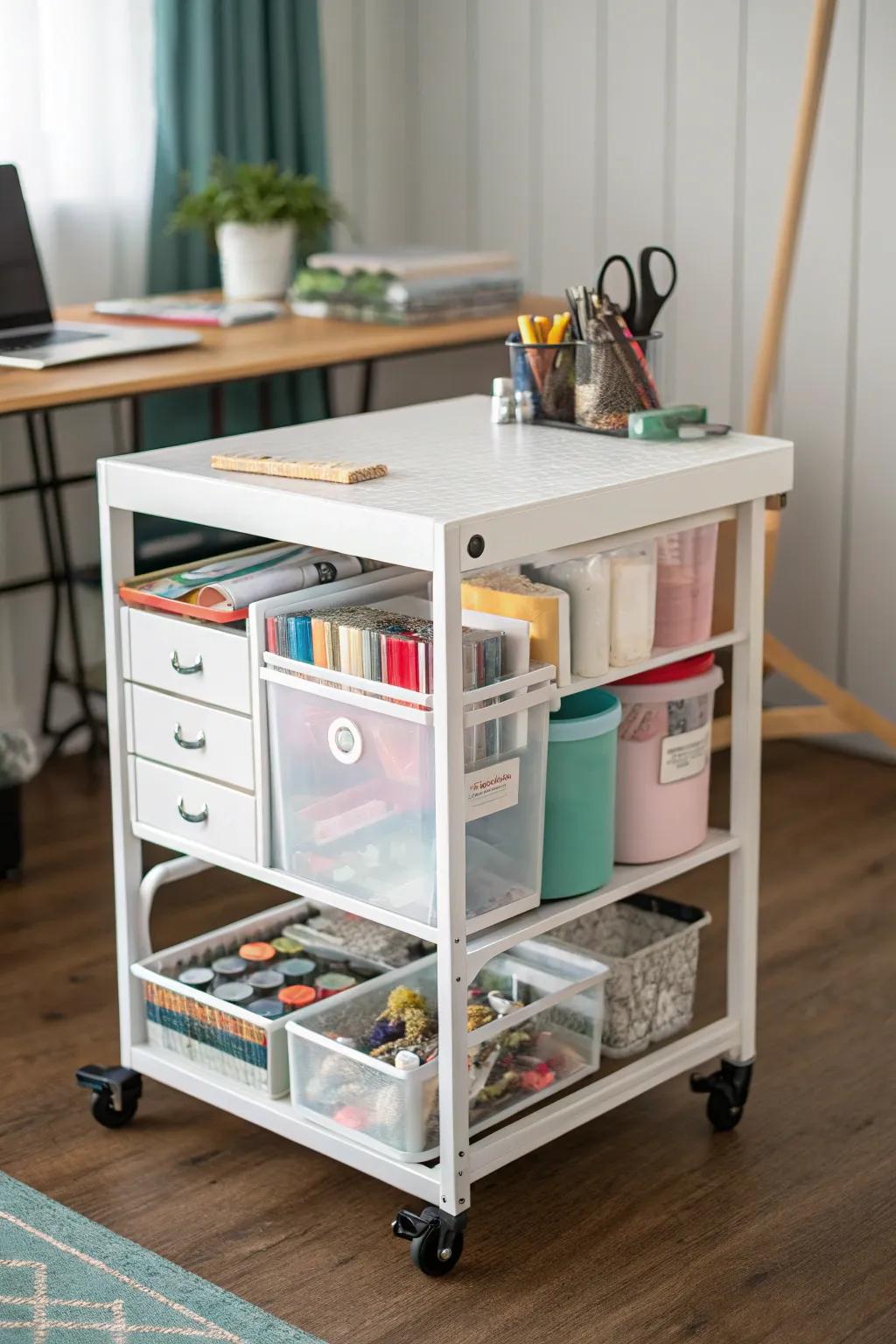 A portable work surface can change to fit your creative needs and space.
