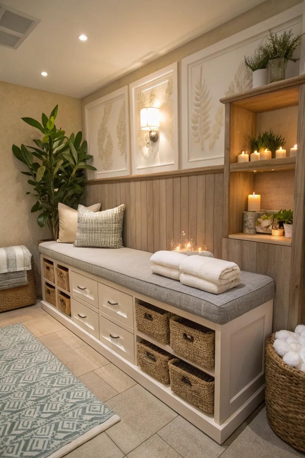 Multi-functional items in a compact spa room