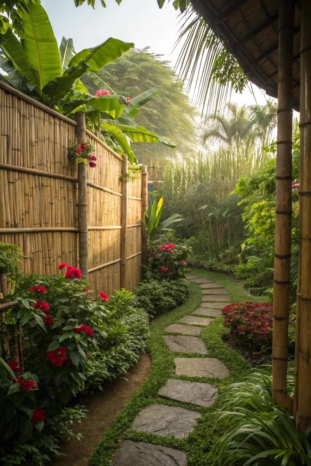 A bamboo fence adds both privacy and a tropical element.