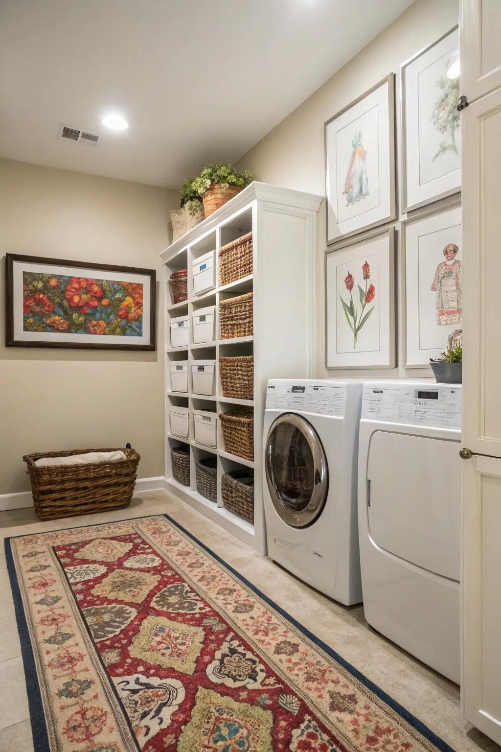 Artistic elements can personalize and enhance your laundry area.