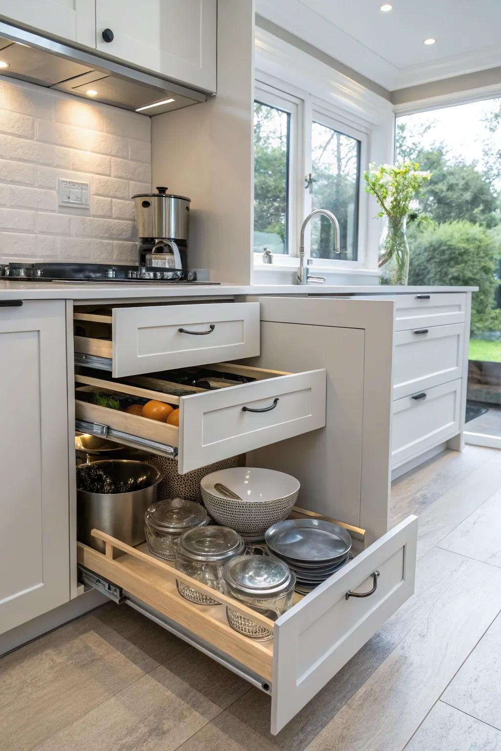 Inventive storage solutions optimizing space and accessibility inside elevated furniture.