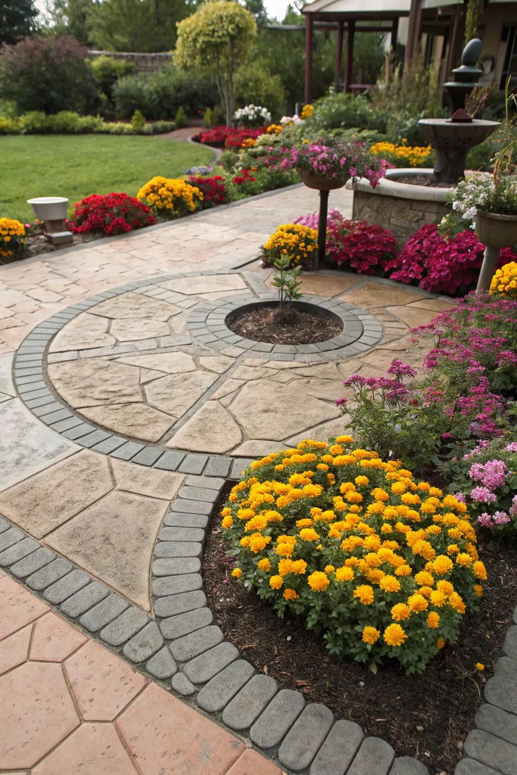 Striking colors highlight focal points in this garden.