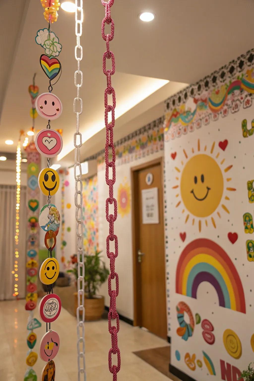 Add whimsy with hanging sticker chains.