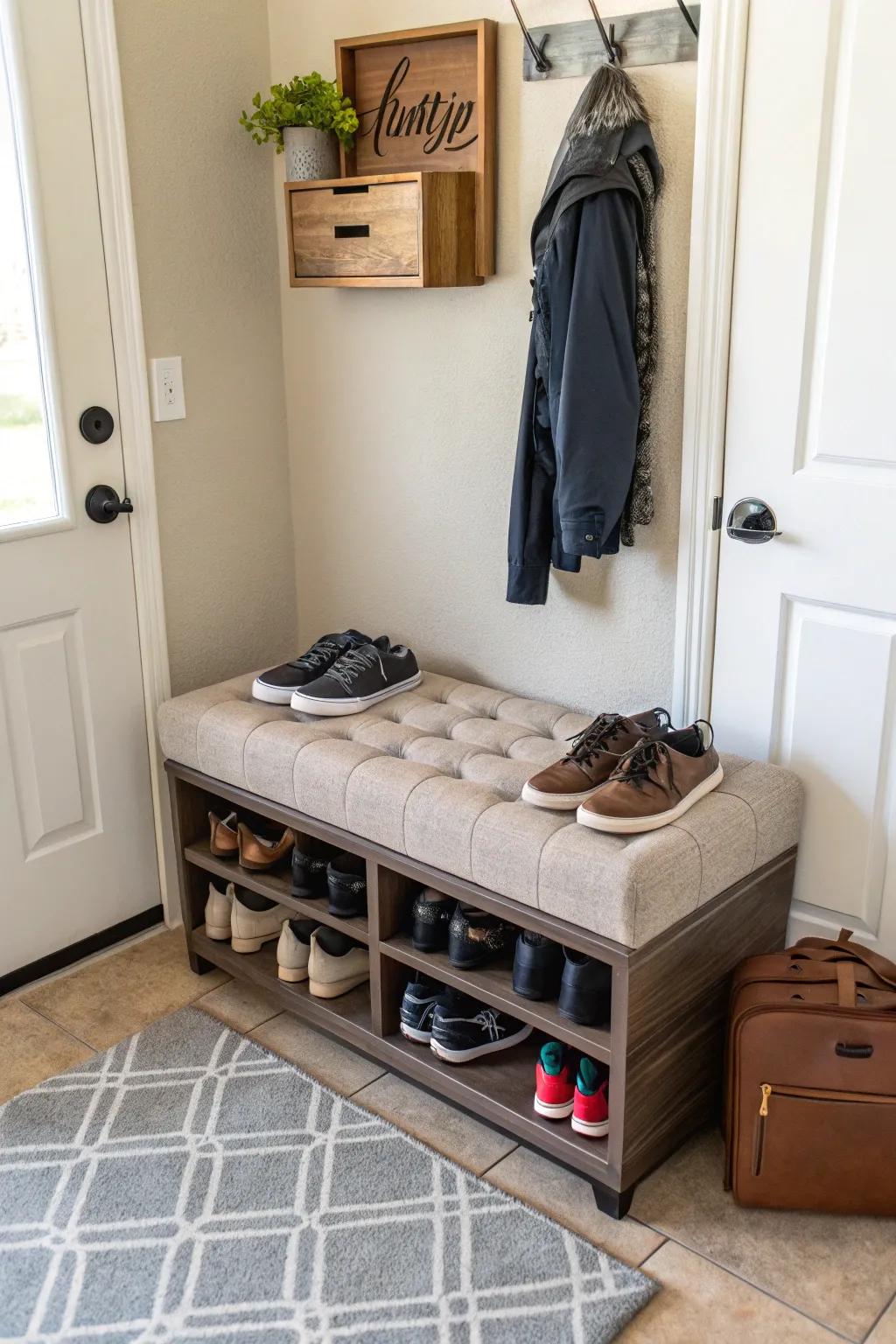 Combine seating and storage with a shoe ottoman.