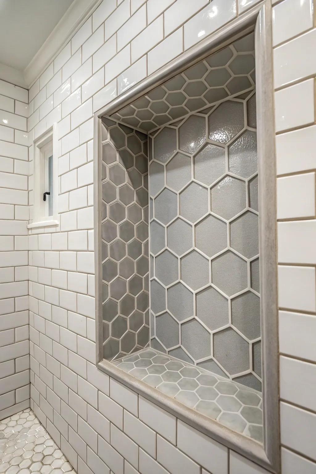 A modern niche featuring geometric tile accents.