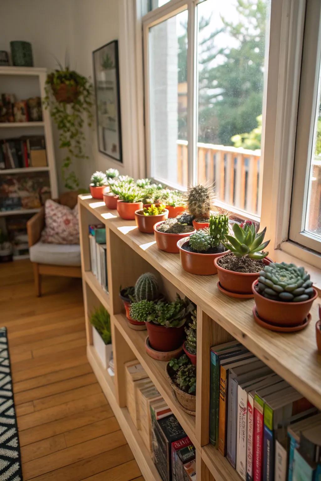 A delightful interior exhibit of succulents incorporating life to home interiors.