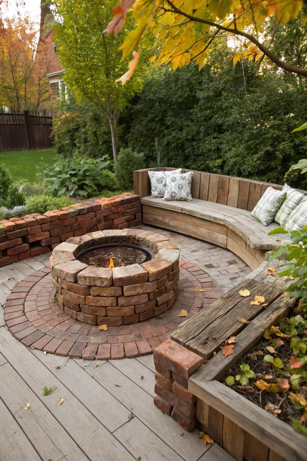 Eco-friendly materials add character to this recessed fire pit.