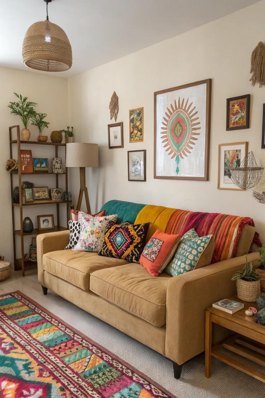 An eclectic mix of designs cultivates a unique and inviting space.