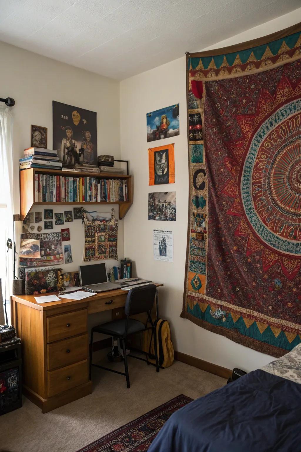 A fun wall hanging adds a personal touch to this teen boy's room.