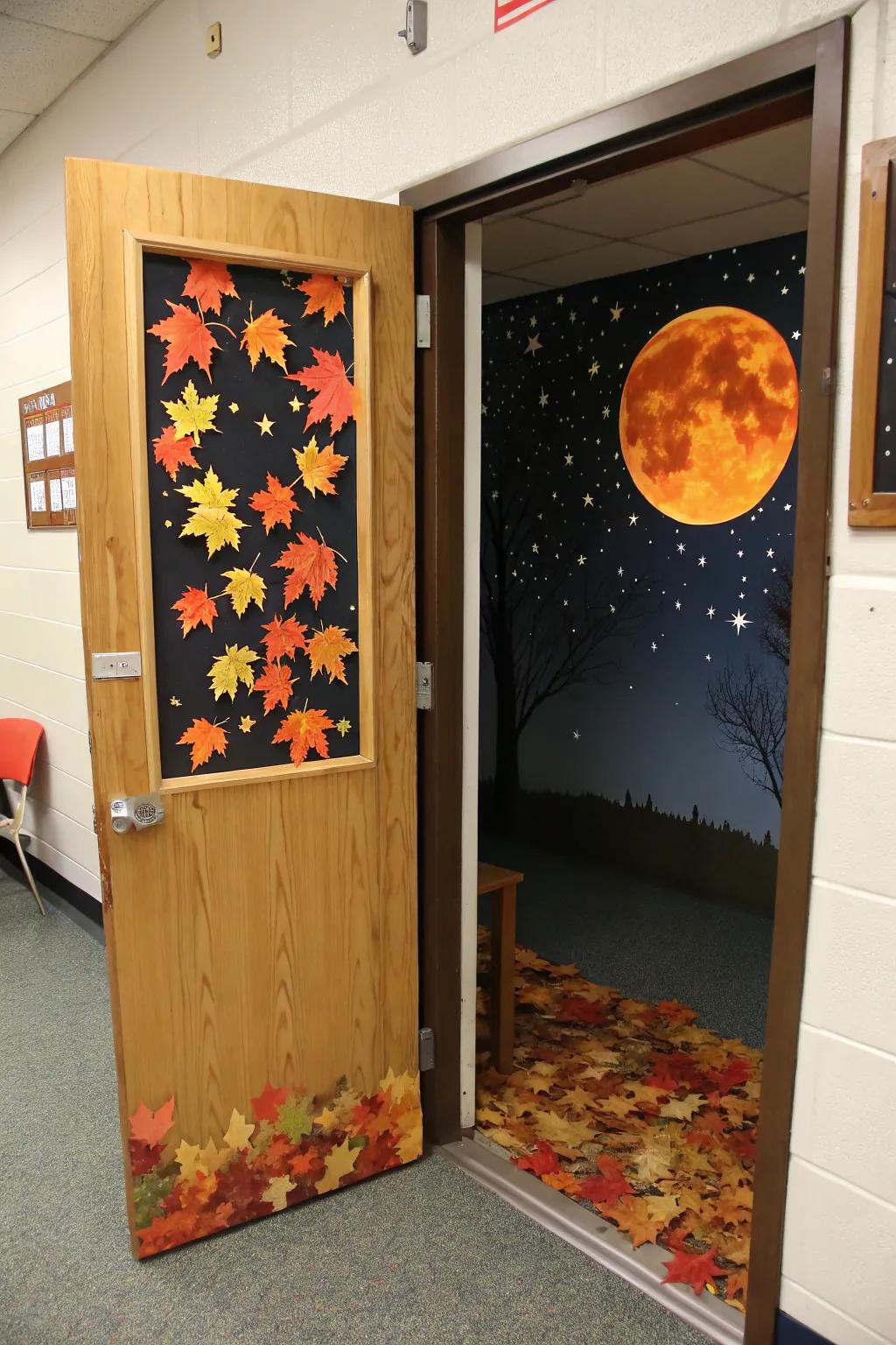 An enchanting Harvest Moon door design setting a mystical tone.