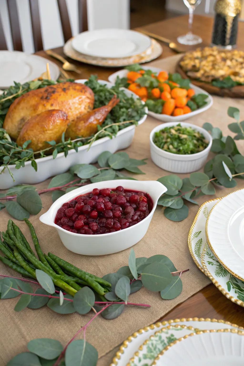 The table is given a vibrant, energizing touch by the foliage.