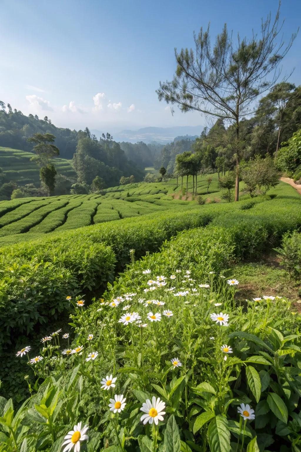A tranquil tea garden perfect for brewing fresh cups of tea.
