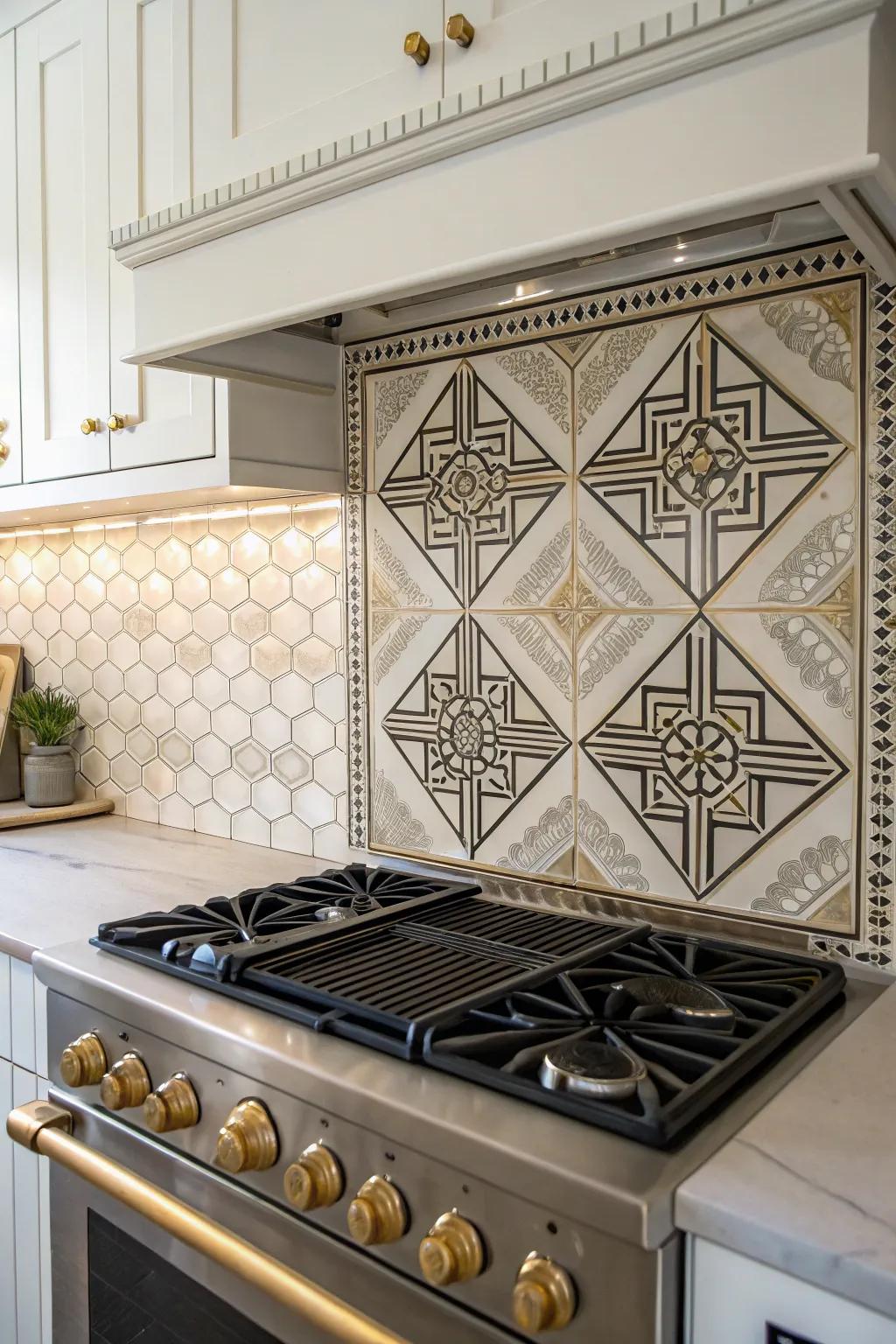 Art Deco panels blend vintage elegance with modern flair.