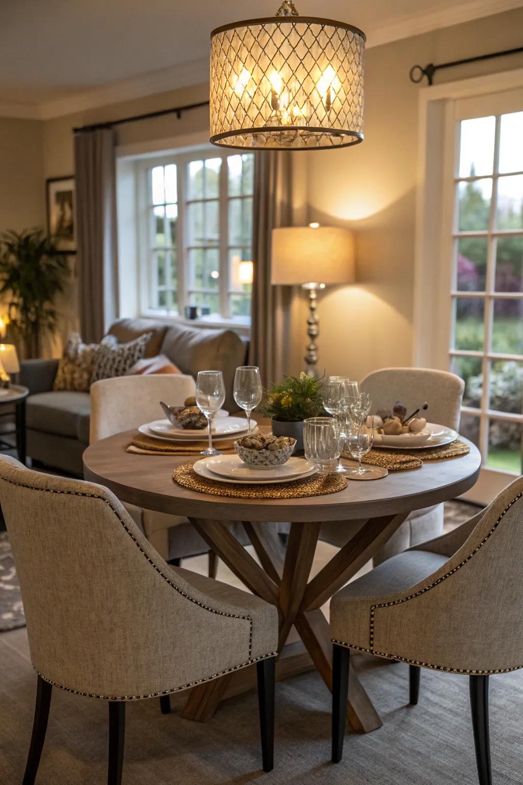 Intimate dining area featuring a circular table