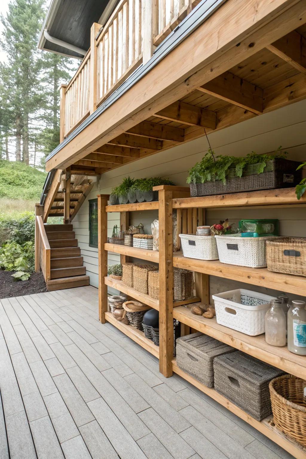 Eco-conscious resolutions inject persona and warmth into under-deck storage.