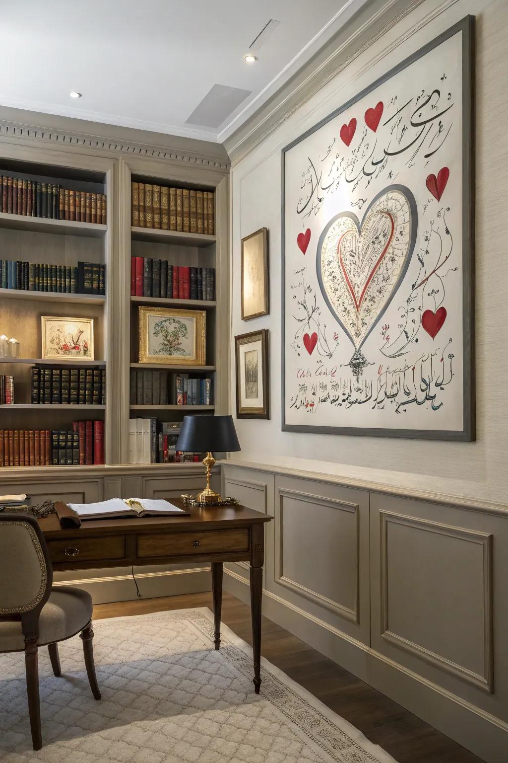 Elegant script paintings introduce charm and refinement.
