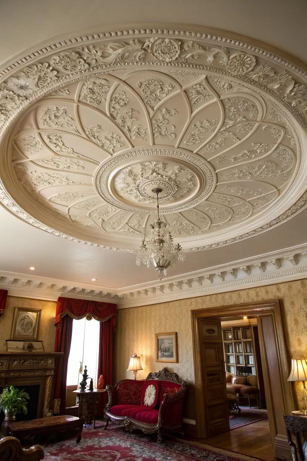 A decorative ceiling rose introduces an elegant finishing accent to the room.